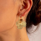 Double-Layer Hollow Flower Hoop Earrings for Women Stainless Steel Gold