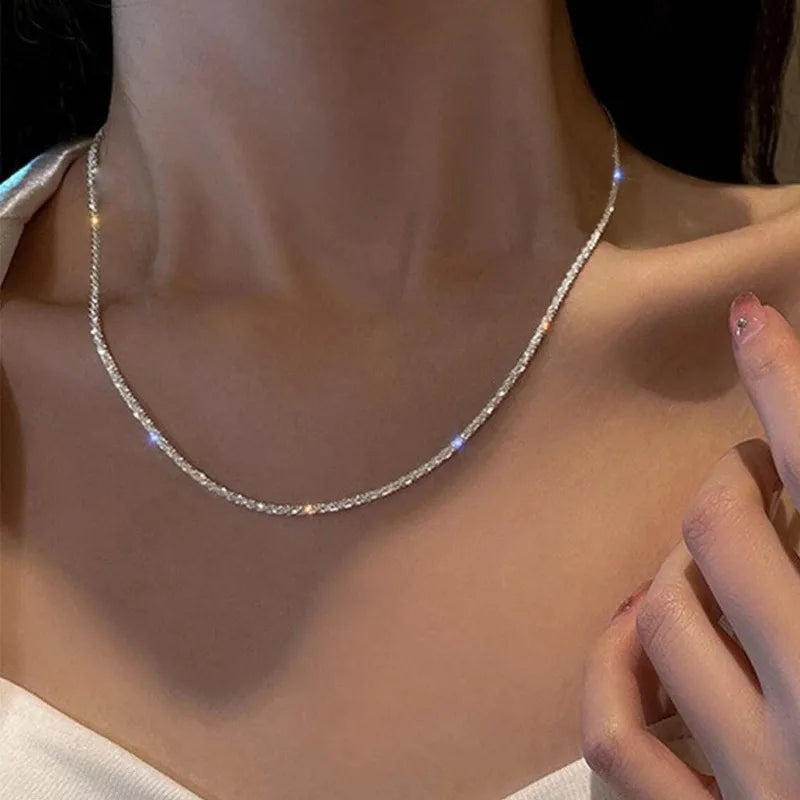 Sparkling Copper Clavicle Chain Choker Necklace for Women