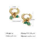 18K Gold Plated Women's Stainless Steel Hoop Earrings Green Stone