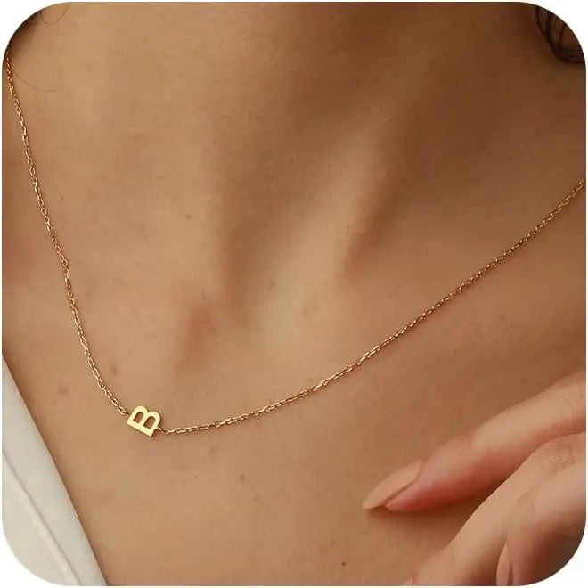 Gold Plated Initial Letter Pendant Necklace Dainty Sideways Choker