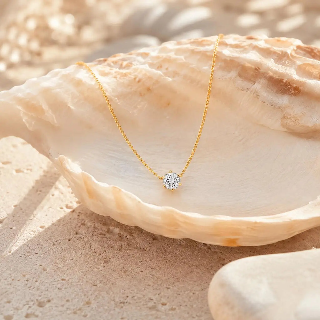 Minimalist Solitaire Zircon Choker Necklace 18K Gold Plated Stainless Steel