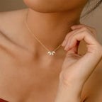 Four-Leaf Petal Zircon Pendant Necklace Stainless Steel Gold