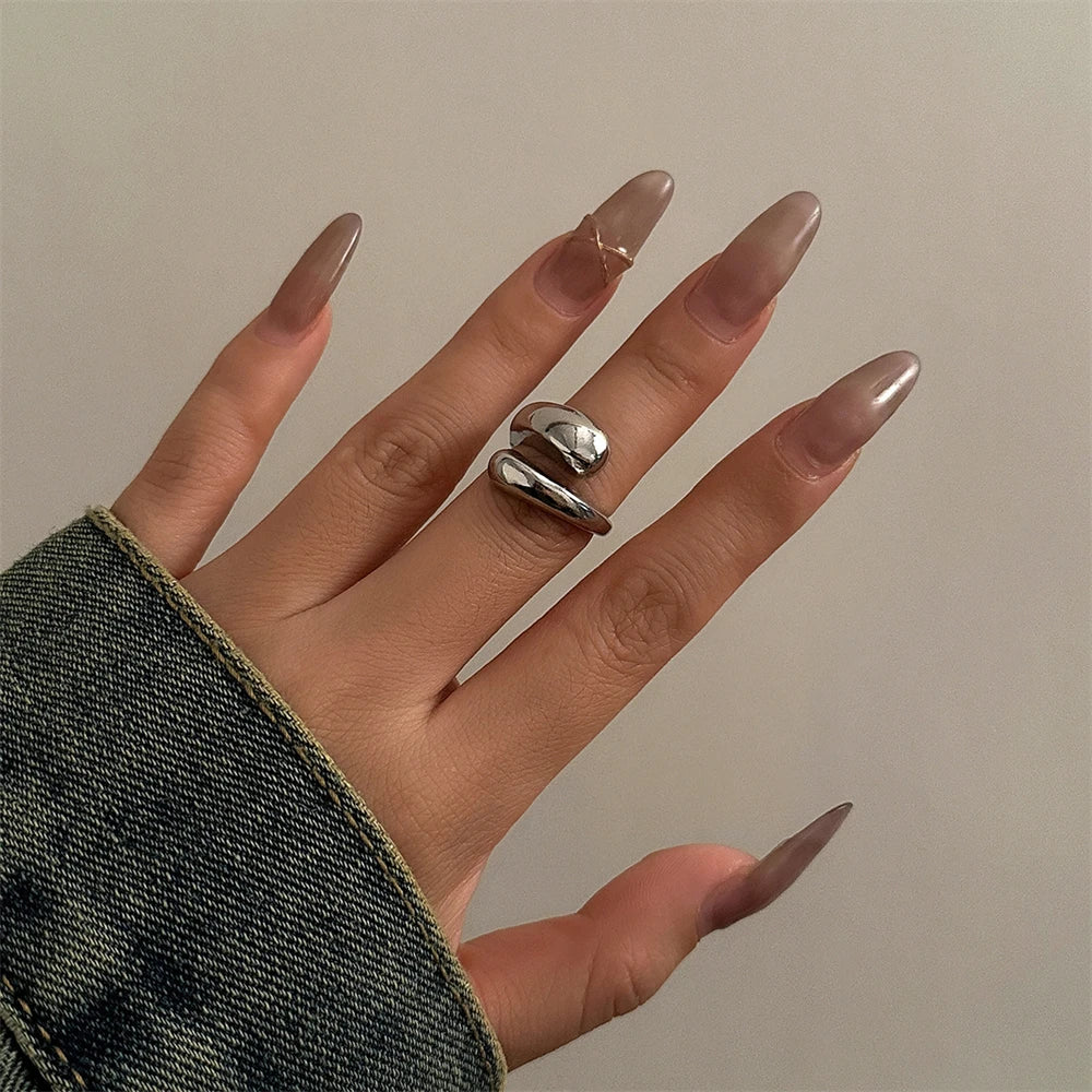 Women's Chunky Irregular Metal Open Cuff Bracelet and Ring