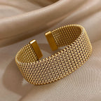 Vintage Stainless Steel Braided Mesh Open Cuff Bracelet