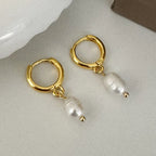 PONYKISS Women's Geometric Hoop Earrings Freshwater Pearl Pendant Gold ET6311G