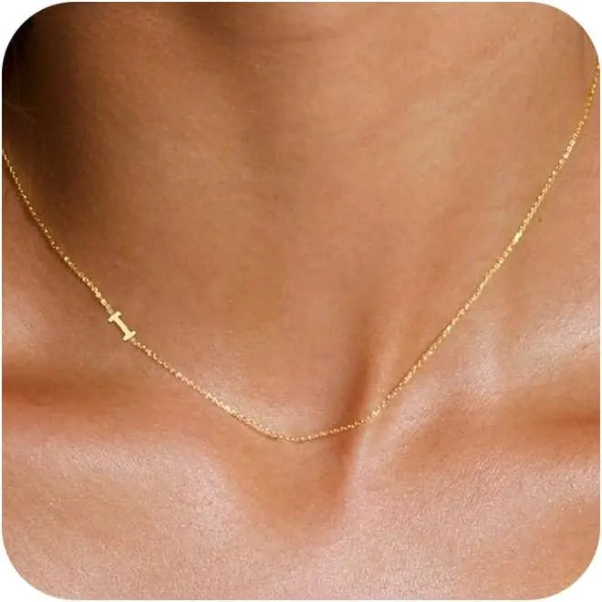 Gold Plated Initial Letter Pendant Necklace Dainty Sideways Choker