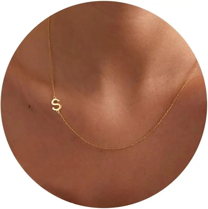 Gold Plated Initial Letter Pendant Necklace Dainty Sideways Choker