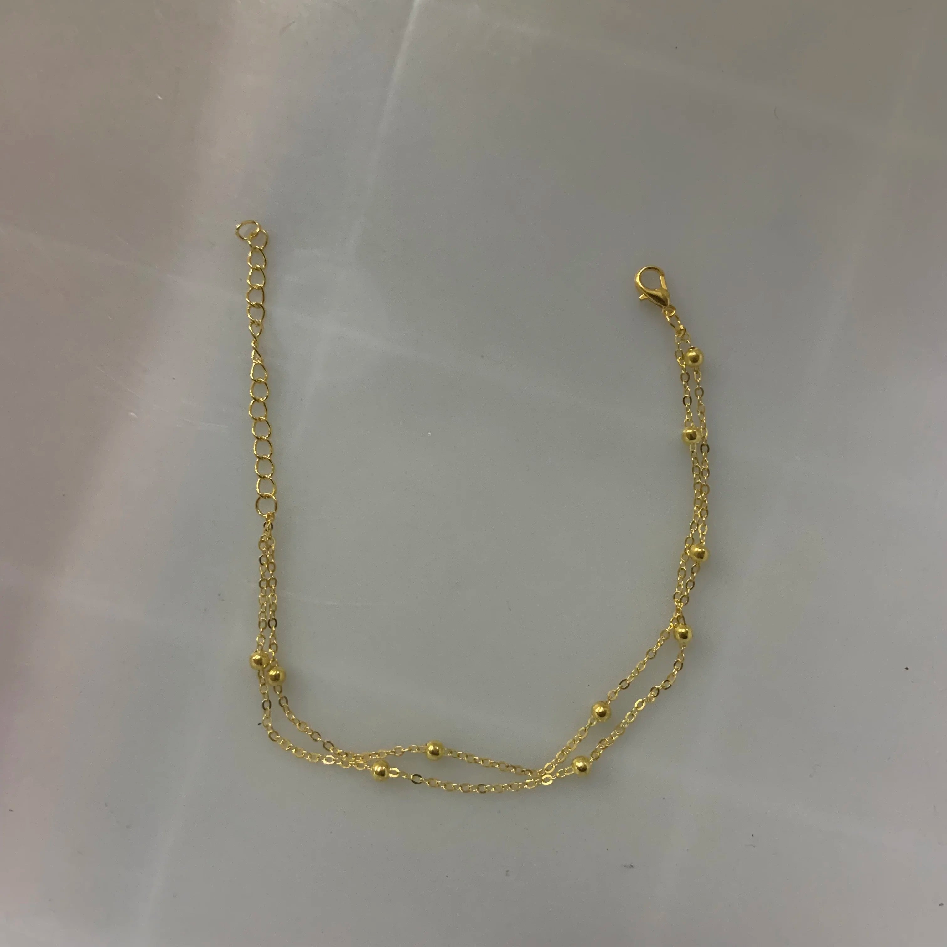Women's Double Layer Small Round Bead Alloy Chain Bracelet
