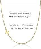 Gold Plated Initial Letter Pendant Necklace Dainty Sideways Choker