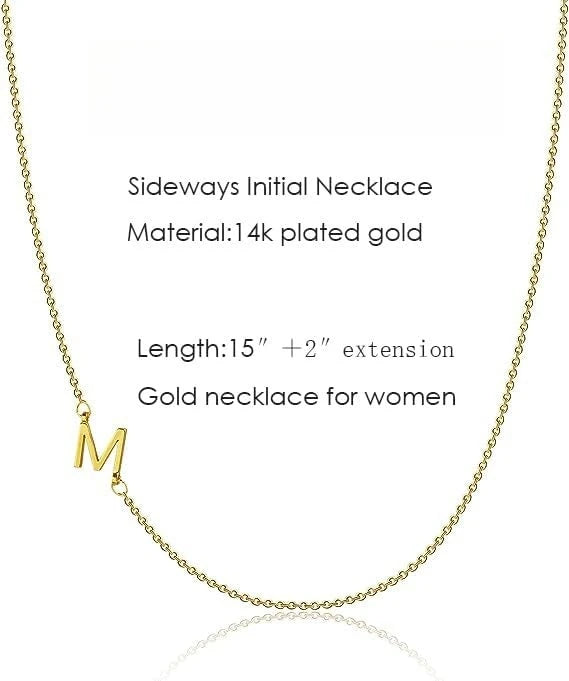 Gold Plated Initial Letter Pendant Necklace Dainty Sideways Choker