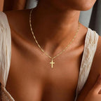 18k Gold Plated Stainless Steel Cross Necklace with Zirconia Pendant