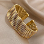 Vintage Stainless Steel Braided Mesh Open Cuff Bracelet