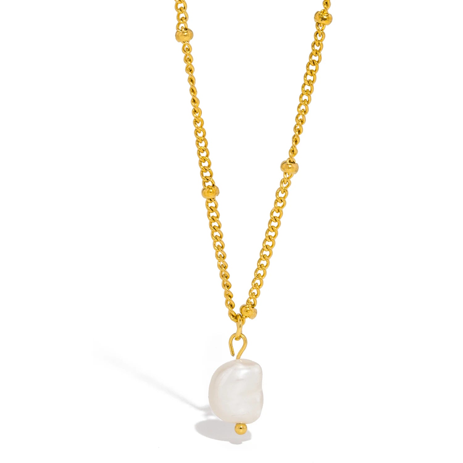 Natural Pearl Pendant Necklace Stainless Steel Waterproof for Women