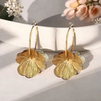 Double-Layer Hollow Flower Hoop Earrings for Women Stainless Steel Gold