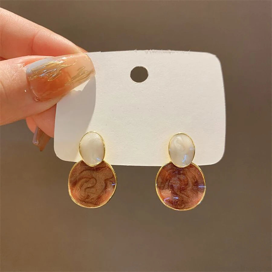 Geometrical Round Stud Earrings Retro Zinc Alloy Women's