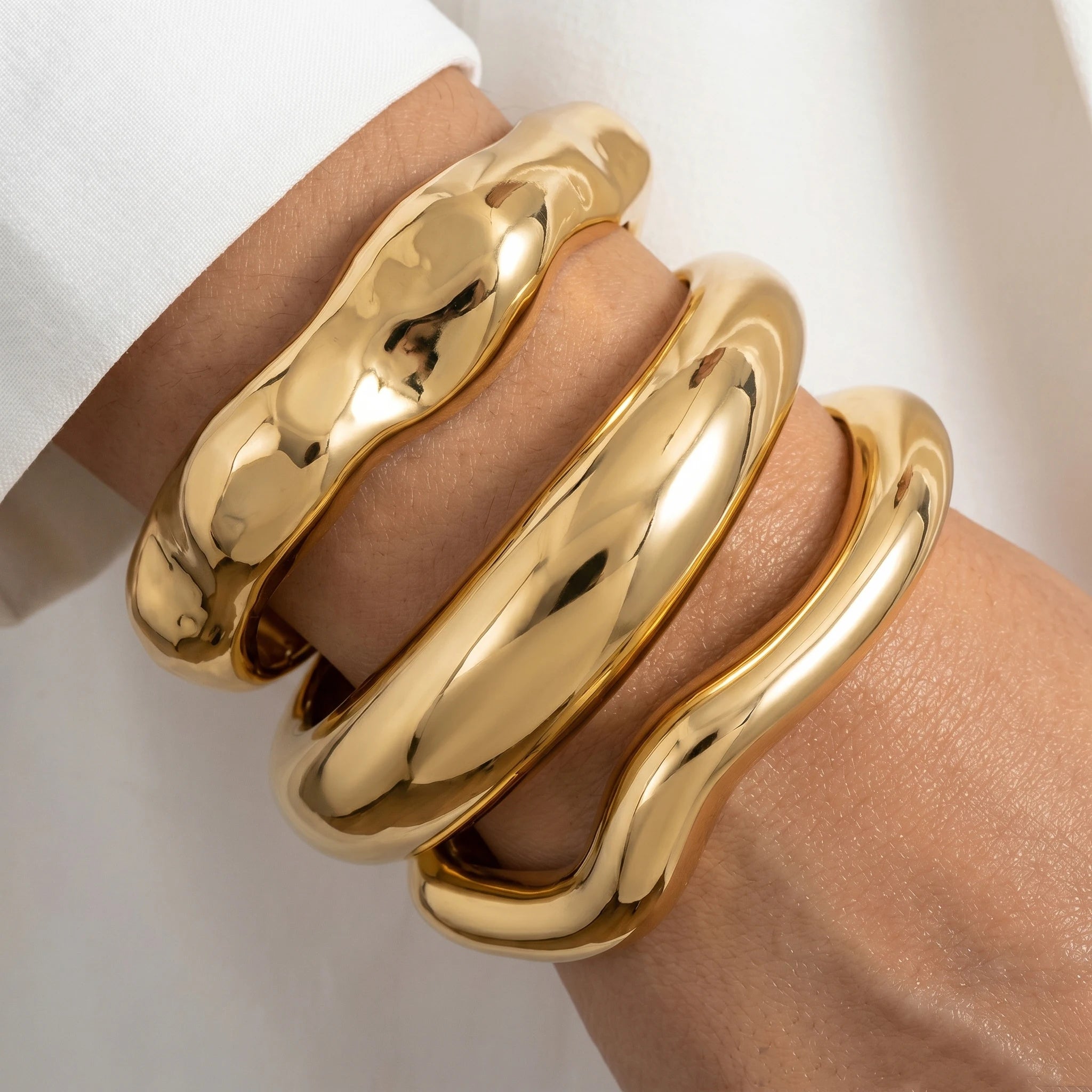 Vintage Hip Hop Cuff Bangle Set 3 Pcs Twisted Wavy Geometric