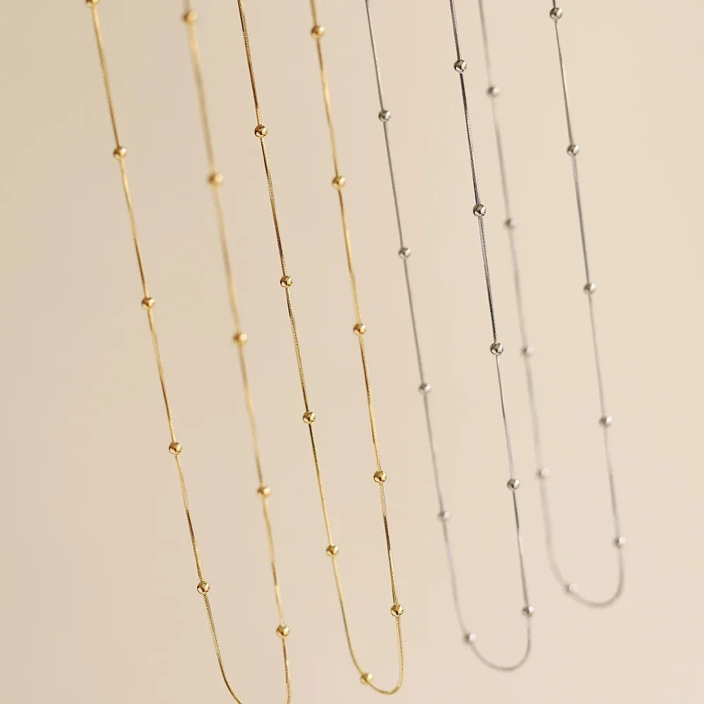 Minimalist Stainless Steel Choker Necklace with Bead Wrapped Chain