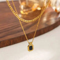 Square Black Acrylic Pendant Necklace 18K Gold Plated Stainless Steel