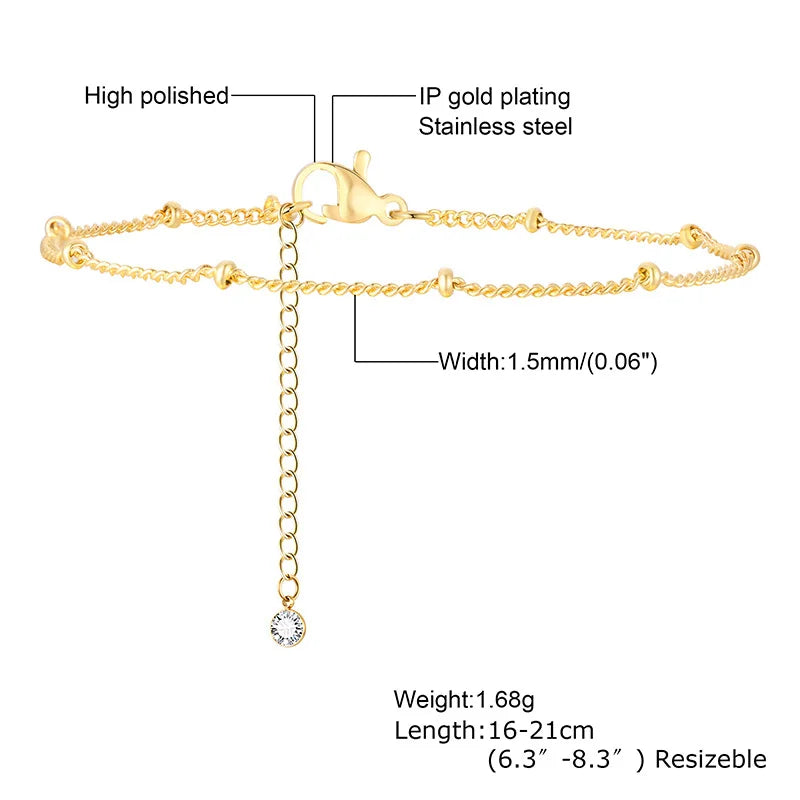 Women's Stainless Steel 18K Gold Plated Thin Link Chain Bracelet