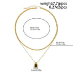 Square Black Acrylic Pendant Necklace 18K Gold Plated Stainless Steel