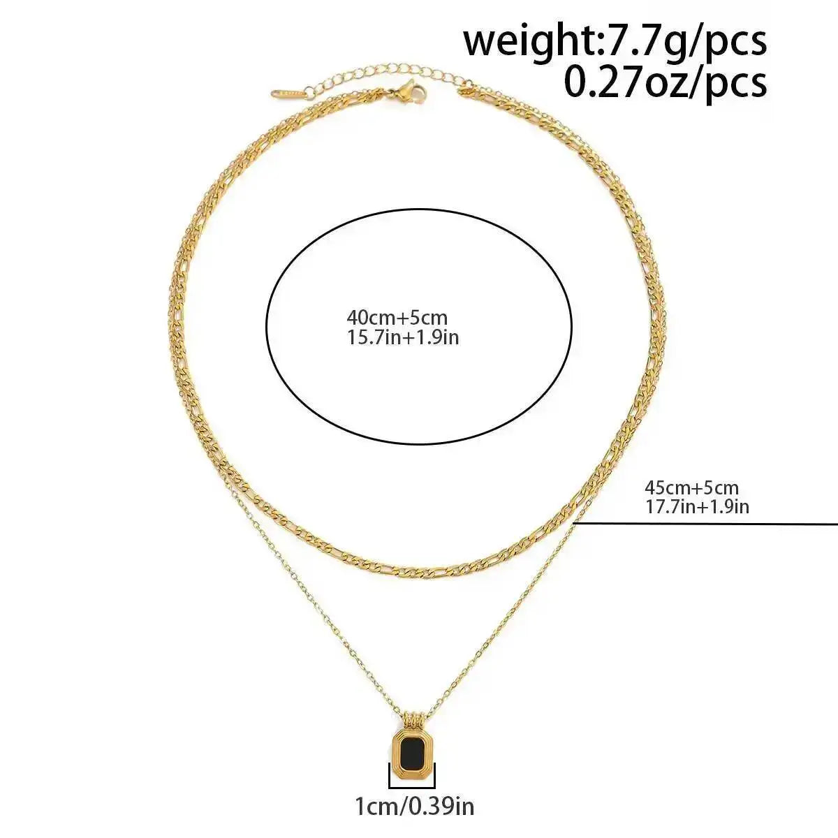 Square Black Acrylic Pendant Necklace 18K Gold Plated Stainless Steel