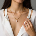Natural Pearl Pendant Necklace Stainless Steel Waterproof for Women