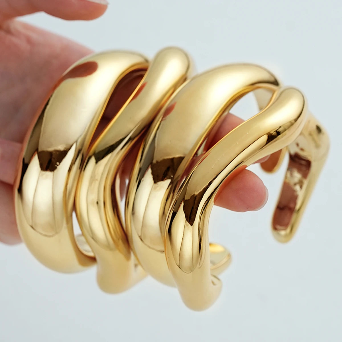 Vintage Hip Hop Cuff Bangle Set 3 Pcs Twisted Wavy Geometric