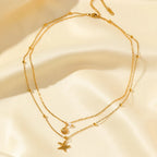 316L Stainless Steel Double Chain Starfish Shell Pendant Necklace 18K