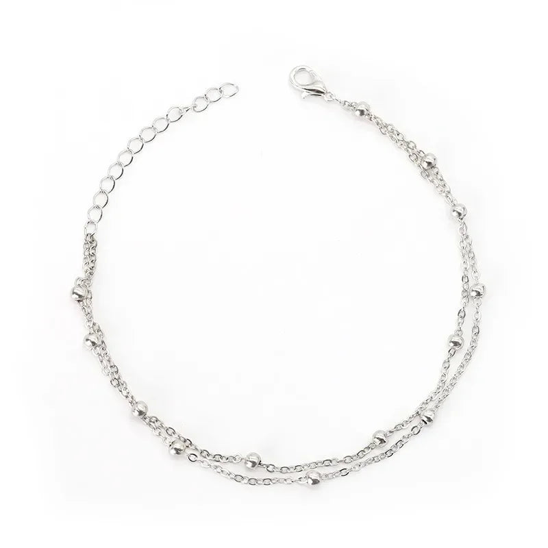 Women's Double Layer Small Round Bead Alloy Chain Bracelet