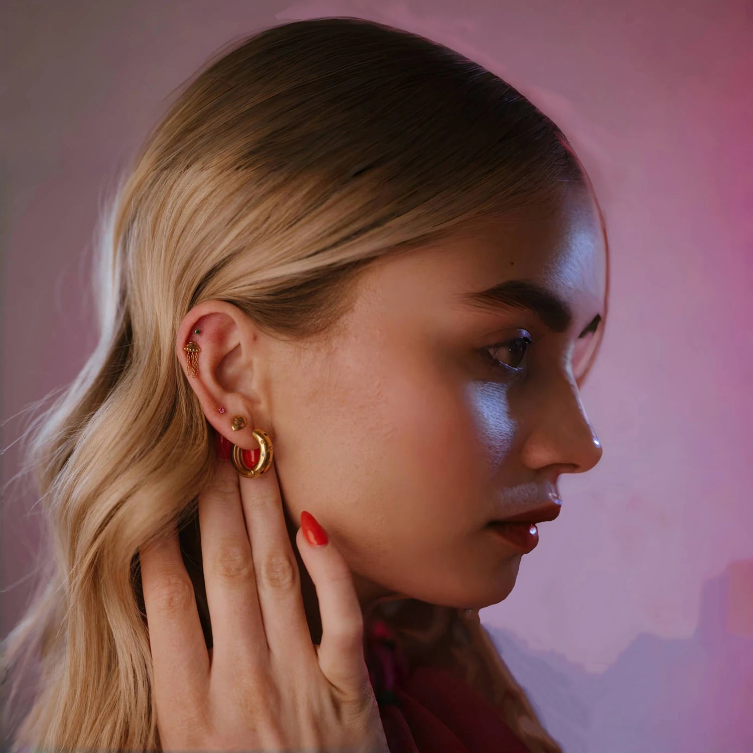 Classic Inlaid Zircon Hoop Earrings Stainless Steel 18k Gold Plated