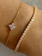 Simple Cubic Zirconia Flower Chain Women's Bracelet 2pc Set