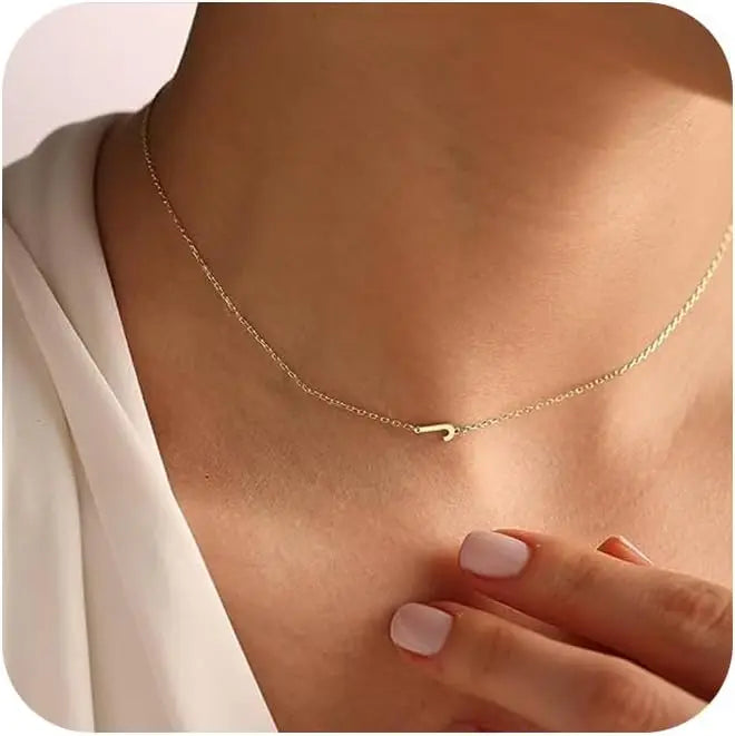 Gold Plated Initial Letter Pendant Necklace Dainty Sideways Choker
