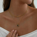 Square Black Acrylic Pendant Necklace 18K Gold Plated Stainless Steel