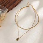 Square Black Acrylic Pendant Necklace 18K Gold Plated Stainless Steel