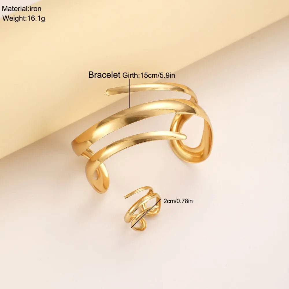 Geometric Bracelet and Ring Jewelry Set for Women