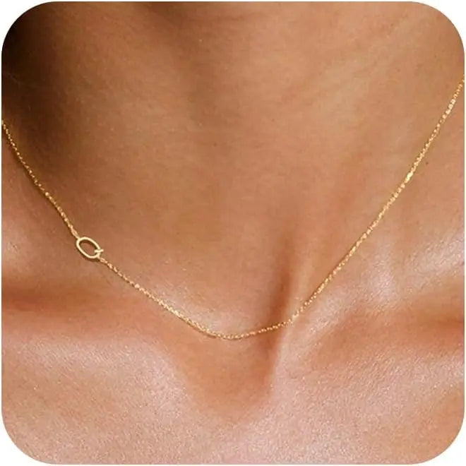 Gold Plated Initial Letter Pendant Necklace Dainty Sideways Choker