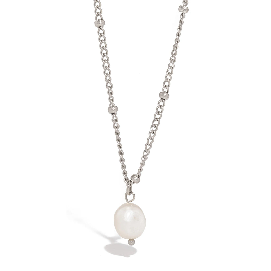 Natural Pearl Pendant Necklace Stainless Steel Waterproof for Women