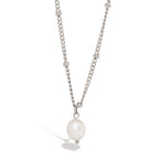 Natural Pearl Pendant Necklace Stainless Steel Waterproof for Women