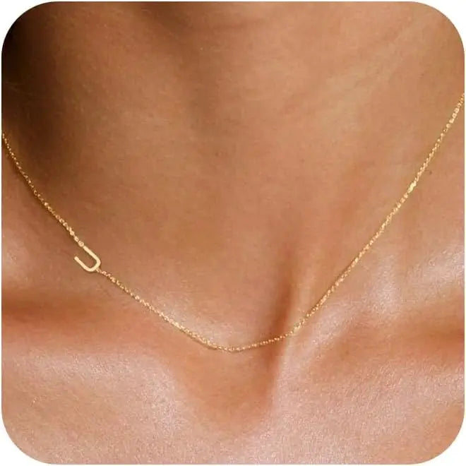 Gold Plated Initial Letter Pendant Necklace Dainty Sideways Choker