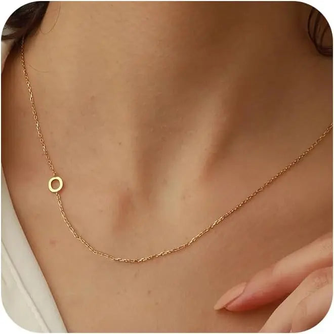 Gold Plated Initial Letter Pendant Necklace Dainty Sideways Choker
