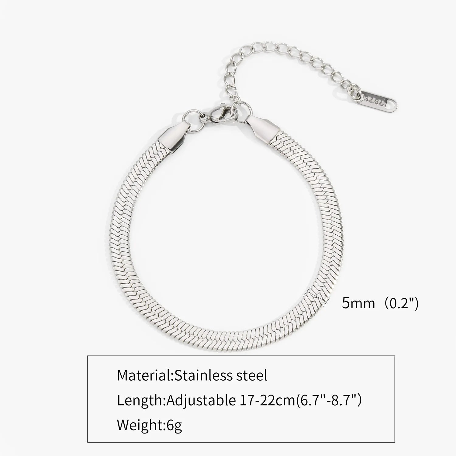 Stainless Steel Snake Chain Bracelet Unisex Hip Hop Jewelry
