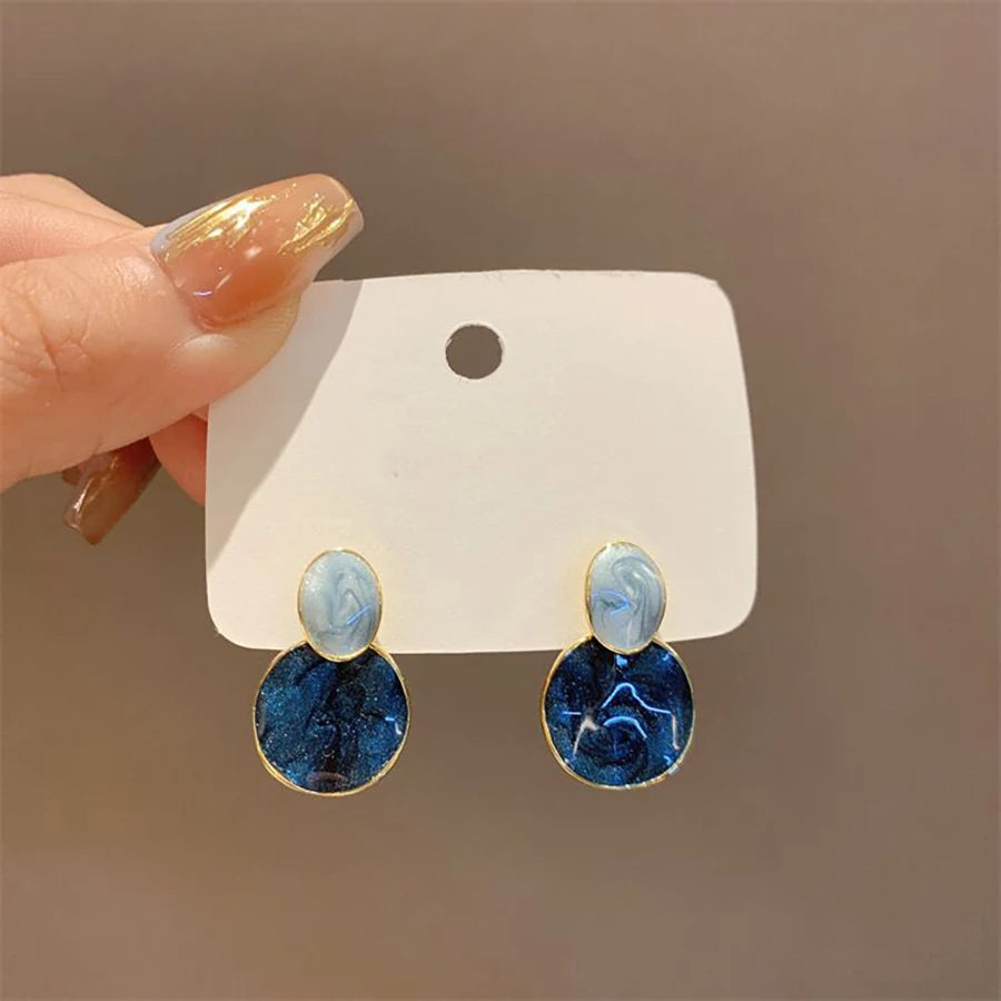 Geometrical Round Stud Earrings Retro Zinc Alloy Women's