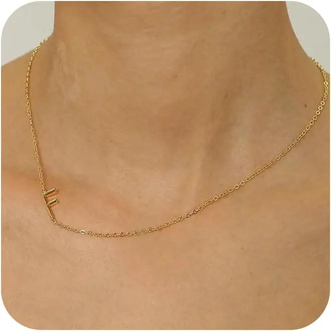 Gold Plated Initial Letter Pendant Necklace Dainty Sideways Choker