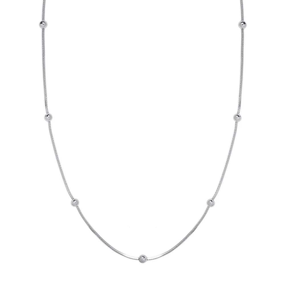 Minimalist Stainless Steel Choker Necklace with Bead Wrapped Chain