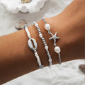 3Pcs Bohemian Shell Starfish Bracelet Set Pearl Beads Beach Jewelry