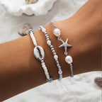 3Pcs Bohemian Shell Starfish Bracelet Set Pearl Beads Beach Jewelry