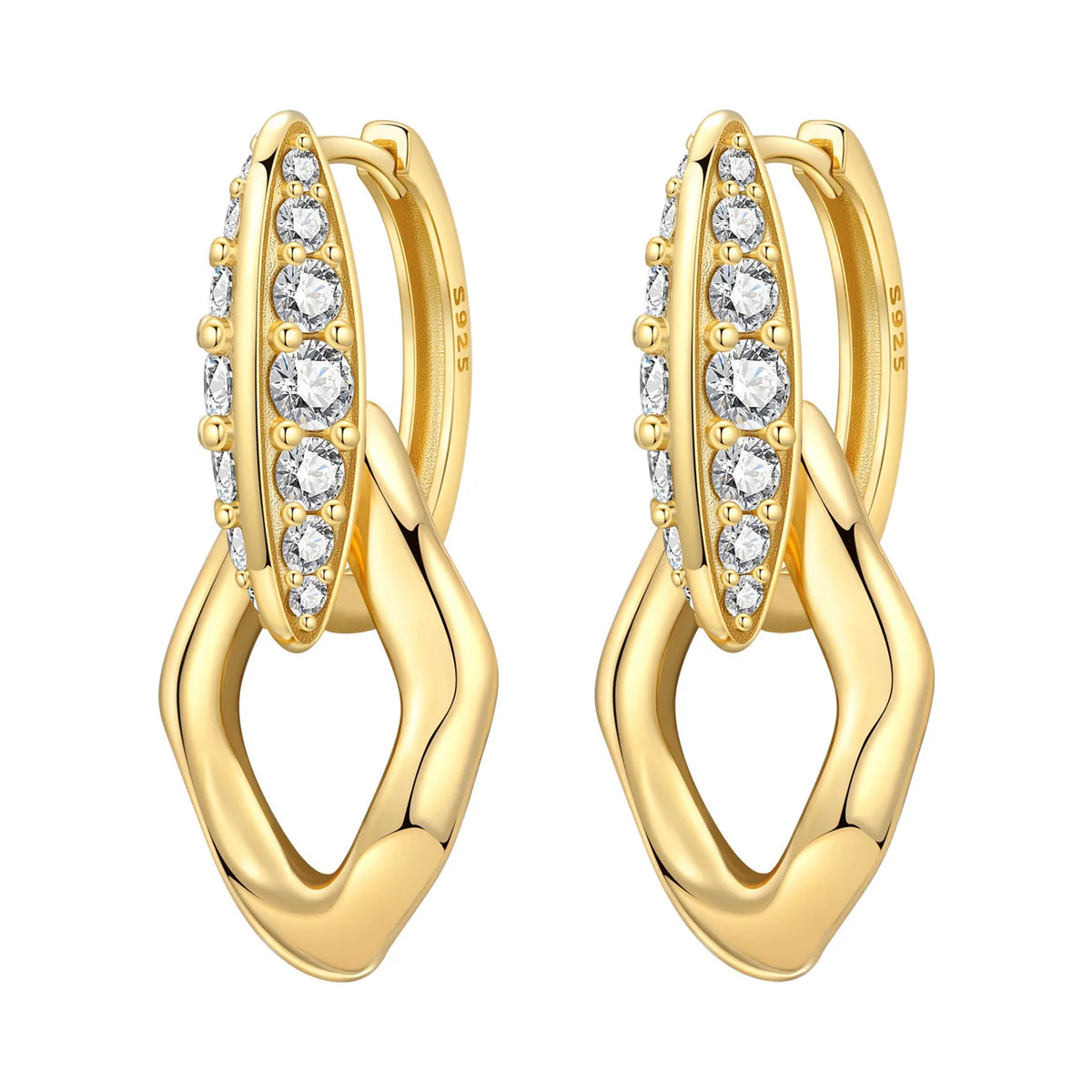 S925 Sterling Silver 18k Gold Modern Square Hoop Earrings