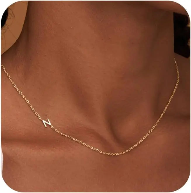 Gold Plated Initial Letter Pendant Necklace Dainty Sideways Choker