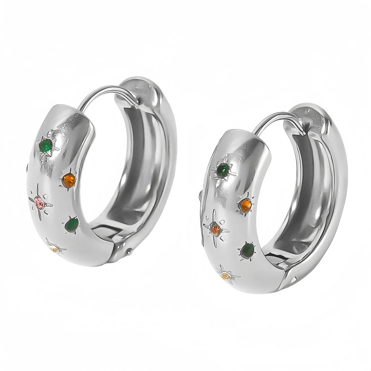 Classic Inlaid Zircon Hoop Earrings Stainless Steel 18k Gold Plated