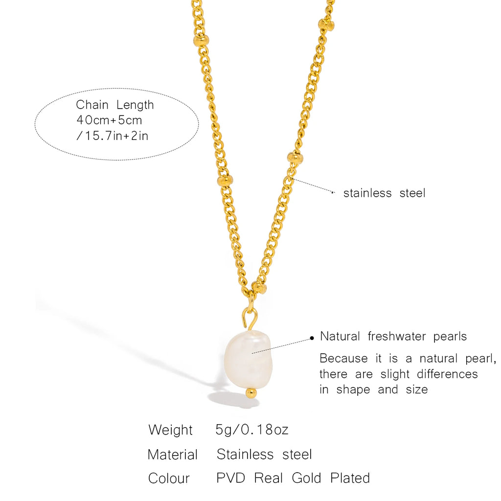 Natural Pearl Pendant Necklace Stainless Steel Waterproof for Women